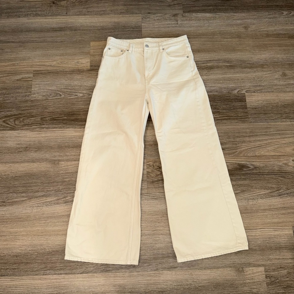 Weekday Ace High Waist Wide Leg Jeans Beige Womens 29 Neutral‎ Minimalist
